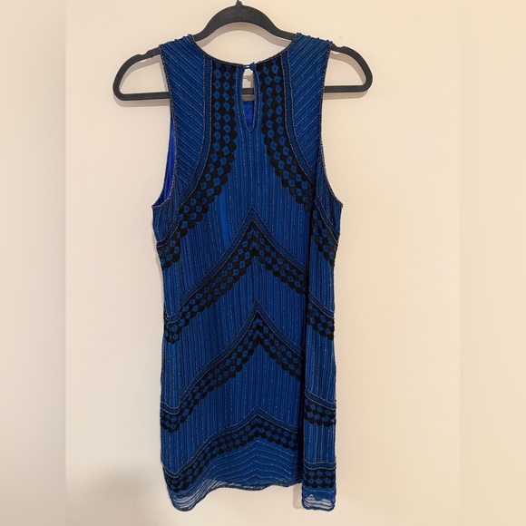 *STUNNING* Parker Royal Blue and Black Beaded Art Deco Cocktail Dress - Picture 4 of 8